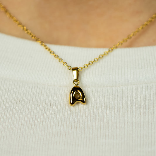 Stackable "A" Balloon Initial Letter Necklace - 18k Gold Plated