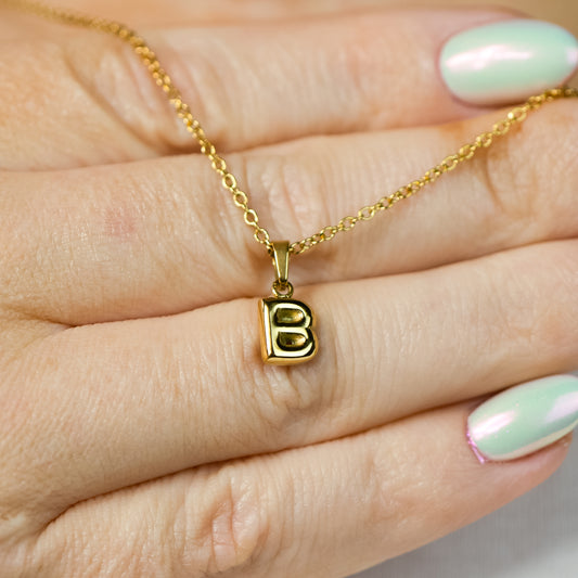 Stackable "B" Balloon Initial Letter Necklace - 18k Gold Plated