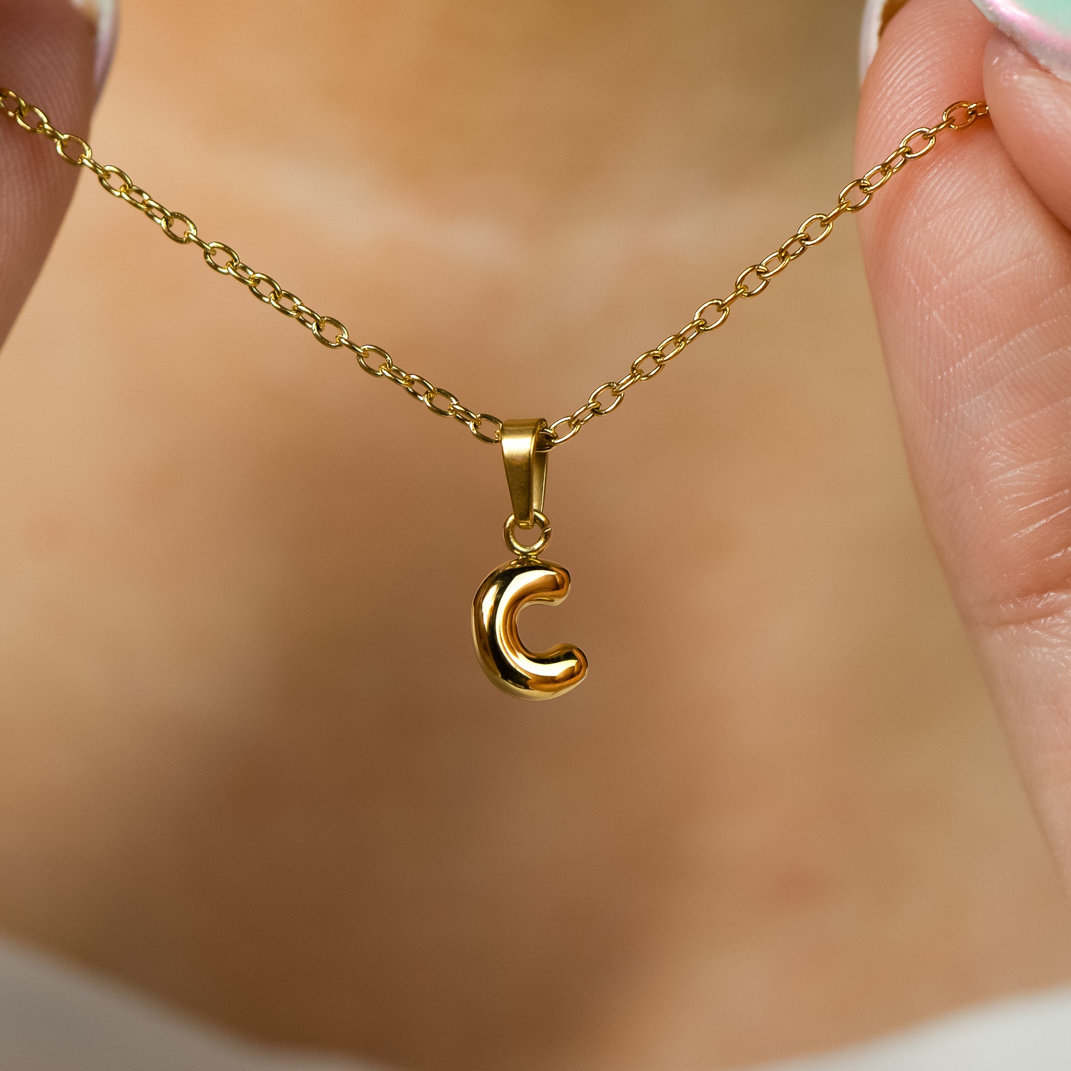 Stackable "C" Balloon Initial Letter Necklace