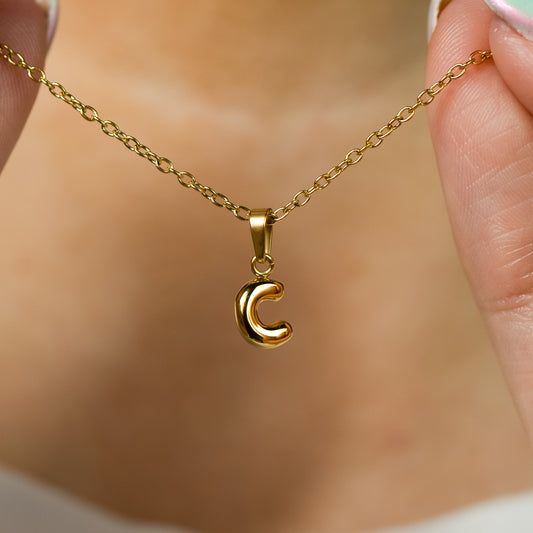 Stackable "C" Balloon Initial Letter Necklace - 18k Gold Plated