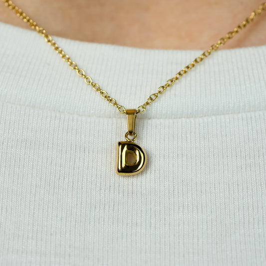 Stackable "D" Balloon Initial Letter Necklace - 18k Gold Plated