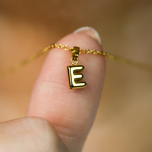 Stackable "E" Balloon Initial Letter Necklace - 18k Gold Plated