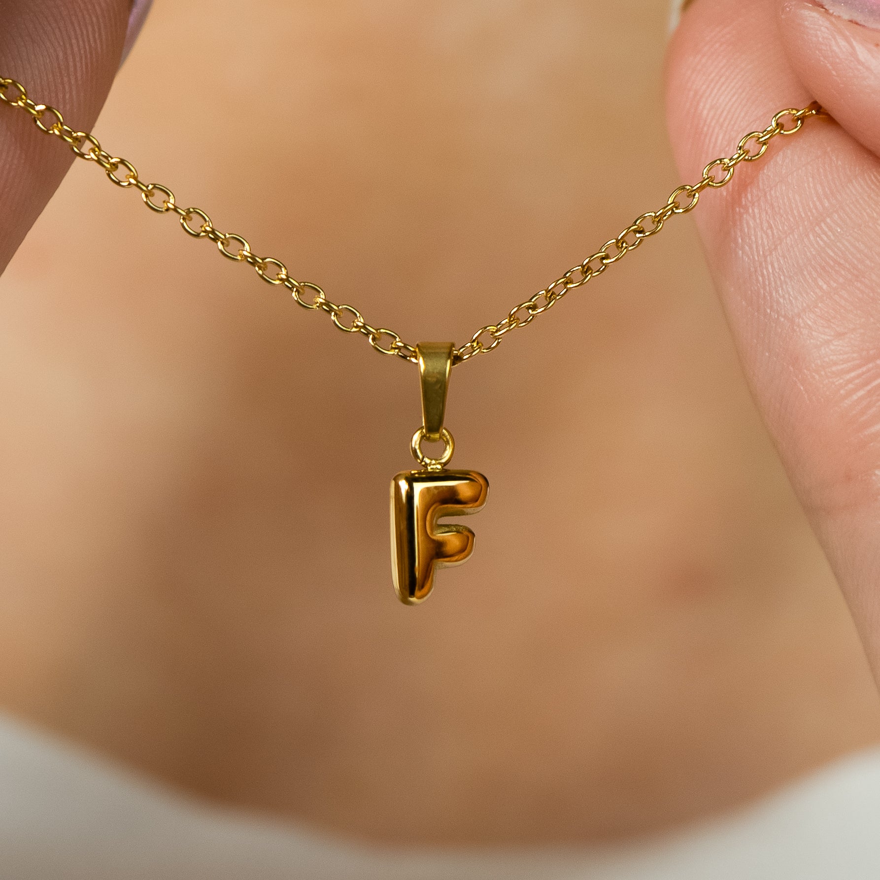 Stackable "F" Balloon Initial Letter Necklace