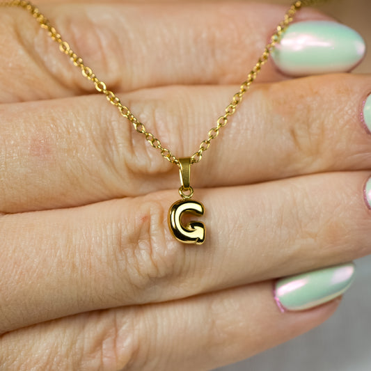 Stackable "G" Balloon Initial Letter Necklace - 18k Gold Plated