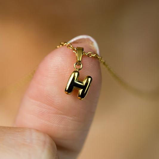 Stackable "H" Balloon Initial Letter Necklace - 18k Gold Plated