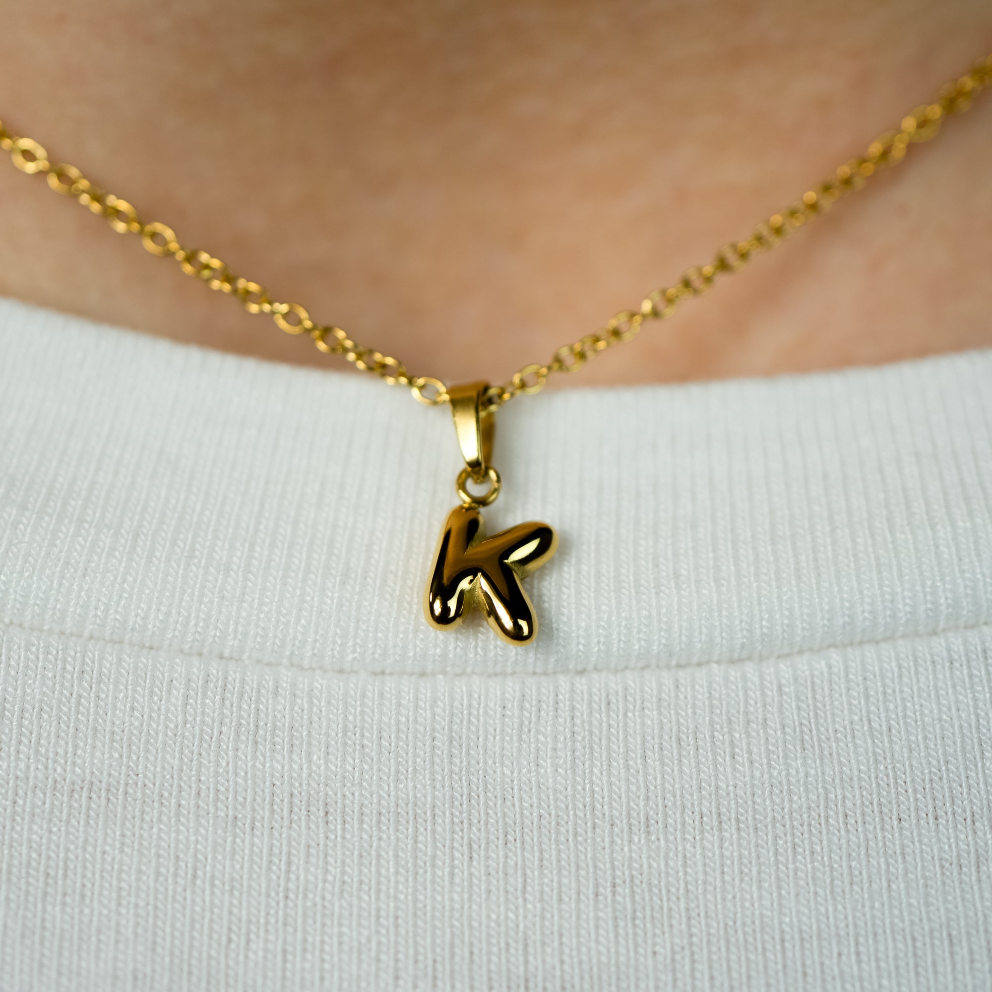 Stackable "K" Balloon Initial Letter Necklace