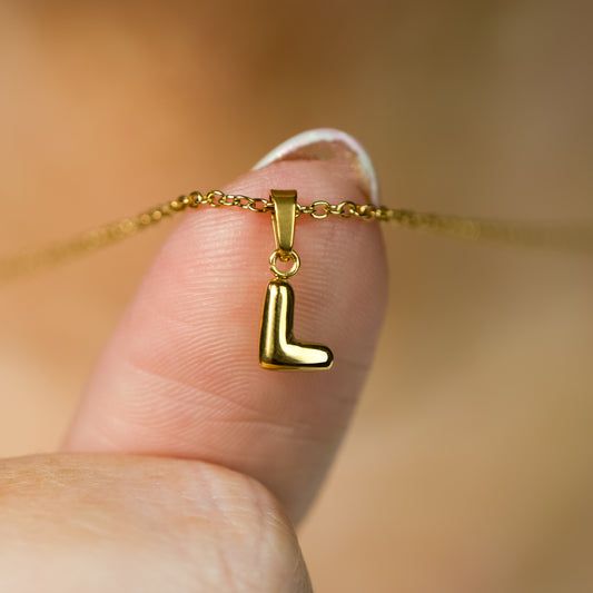 Stackable "L" Balloon Initial Letter Necklace - 18k Gold Plated