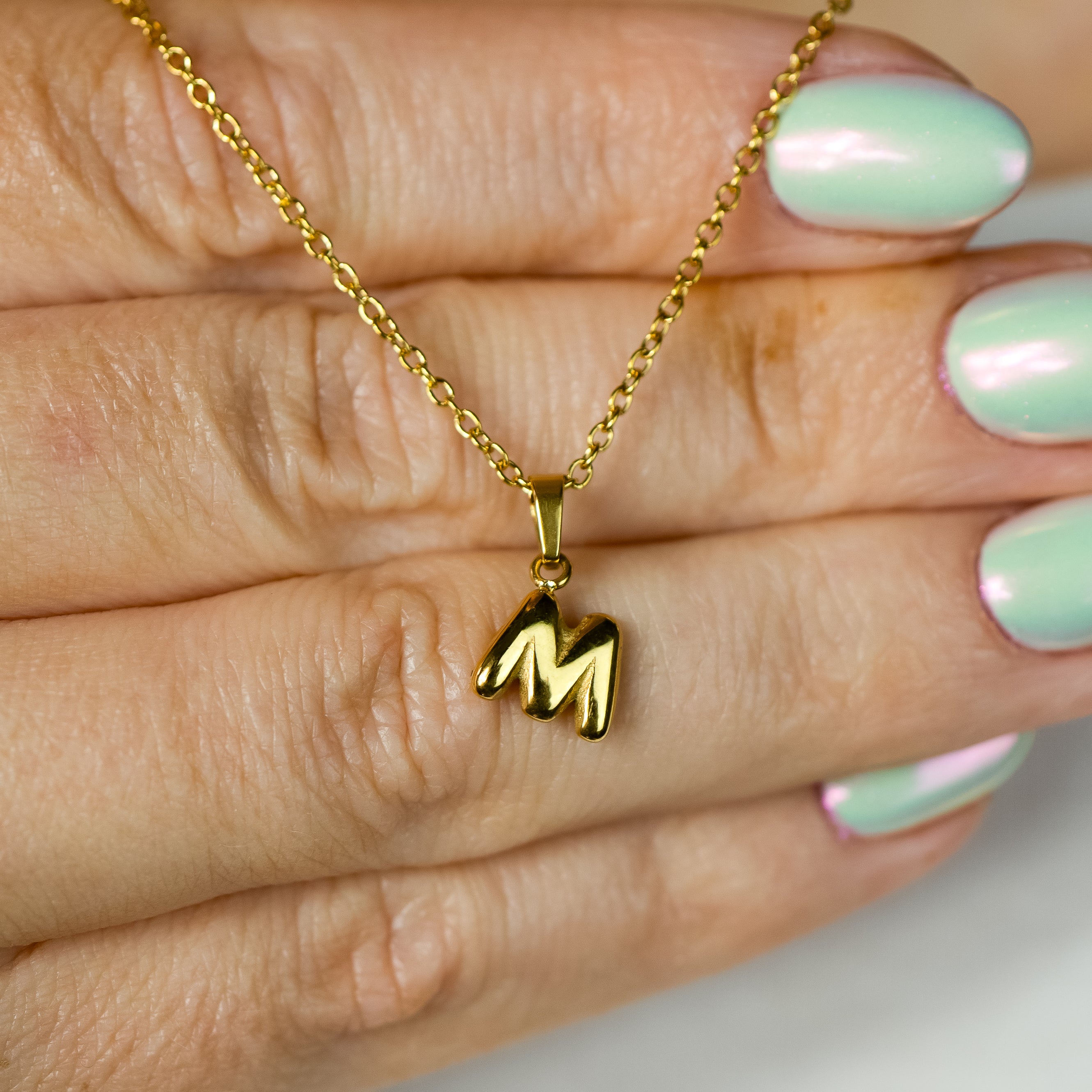 Stackable "M" Balloon Initial Letter Necklace