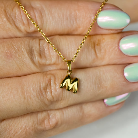 Stackable "M" Balloon Initial Letter Necklace - 18k Gold Plated