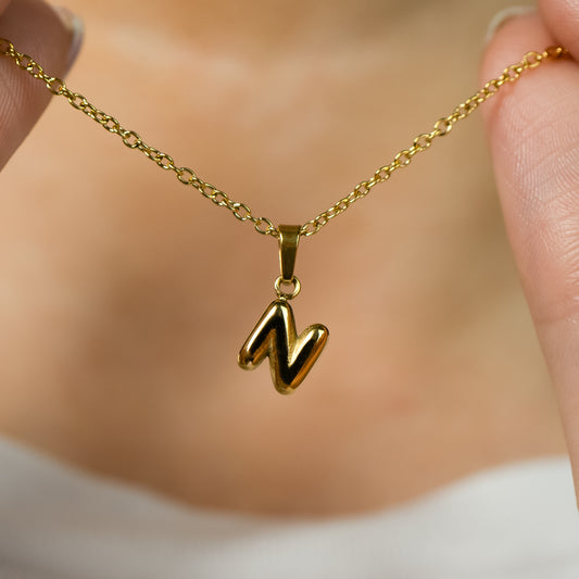 Stackable "N" Balloon Initial Letter Necklace - 18k Gold Plated