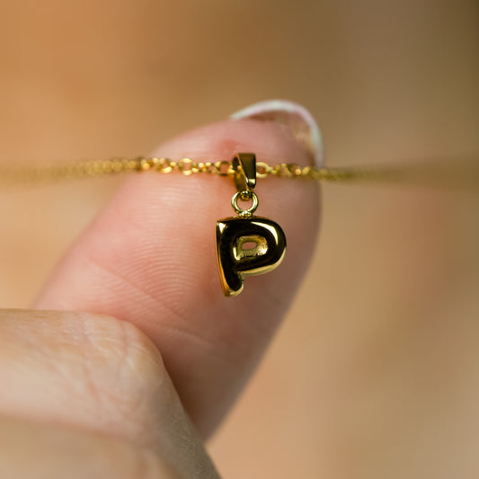 Stackable "P" Balloon Initial Letter Necklace - 18k Gold Plated
