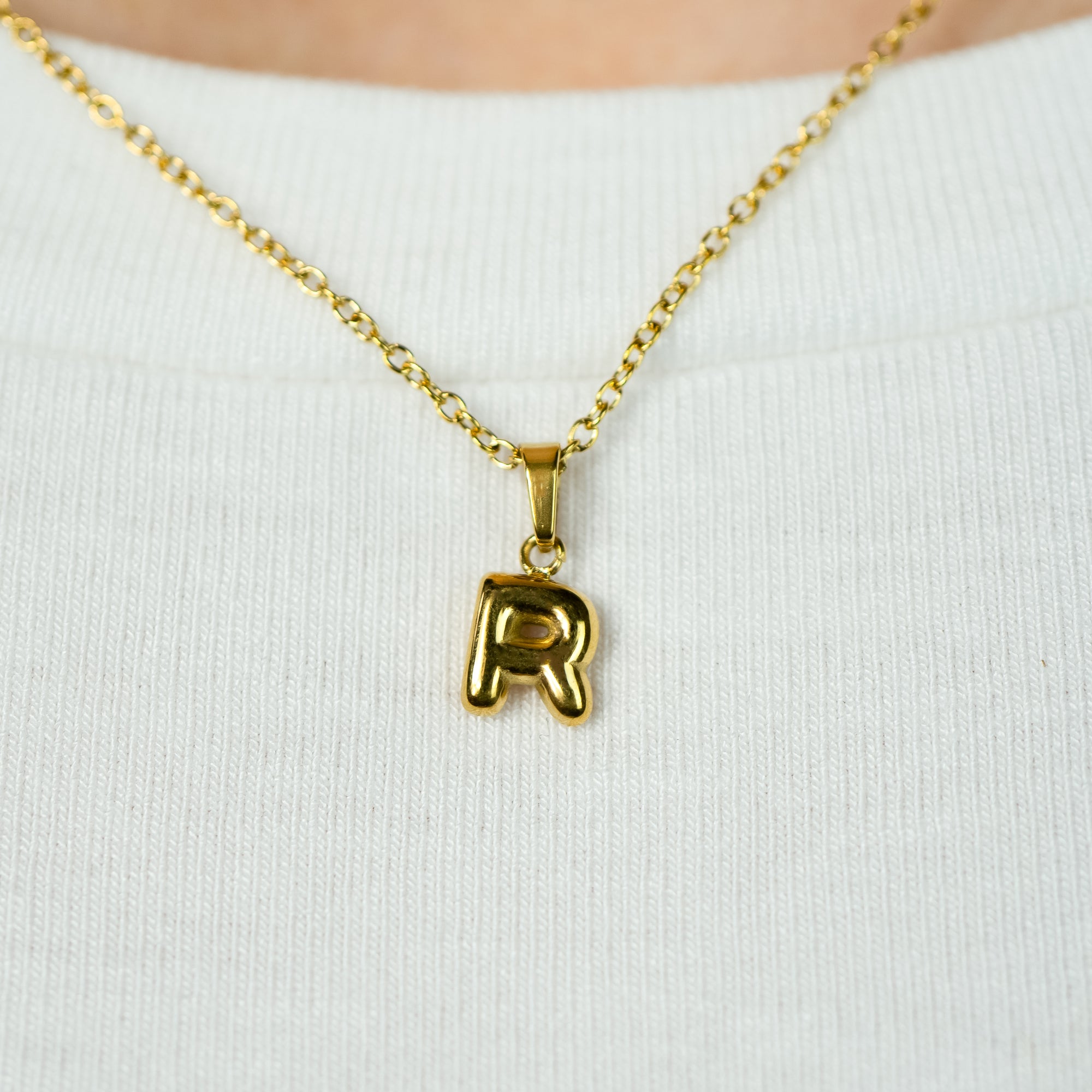 Stackable "R" Balloon Initial Letter Necklace