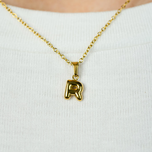 Stackable "R" Balloon Initial Letter Necklace - 18k Gold Plated