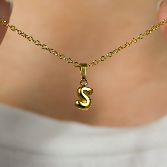 Stackable "S" Balloon Initial Letter Necklace - 18k Gold Plated