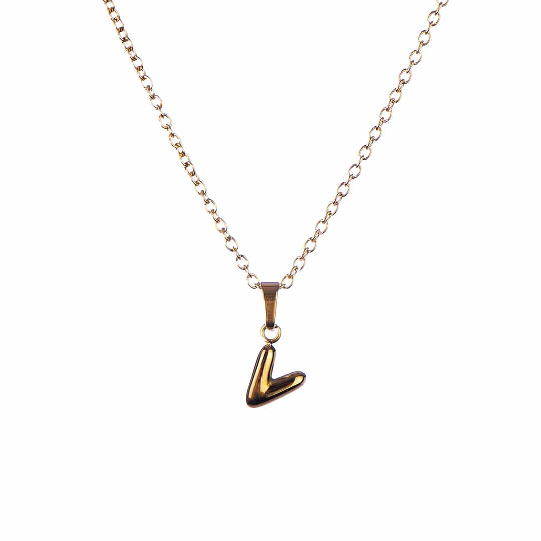 Stackable "V" Balloon Initial Letter Necklace