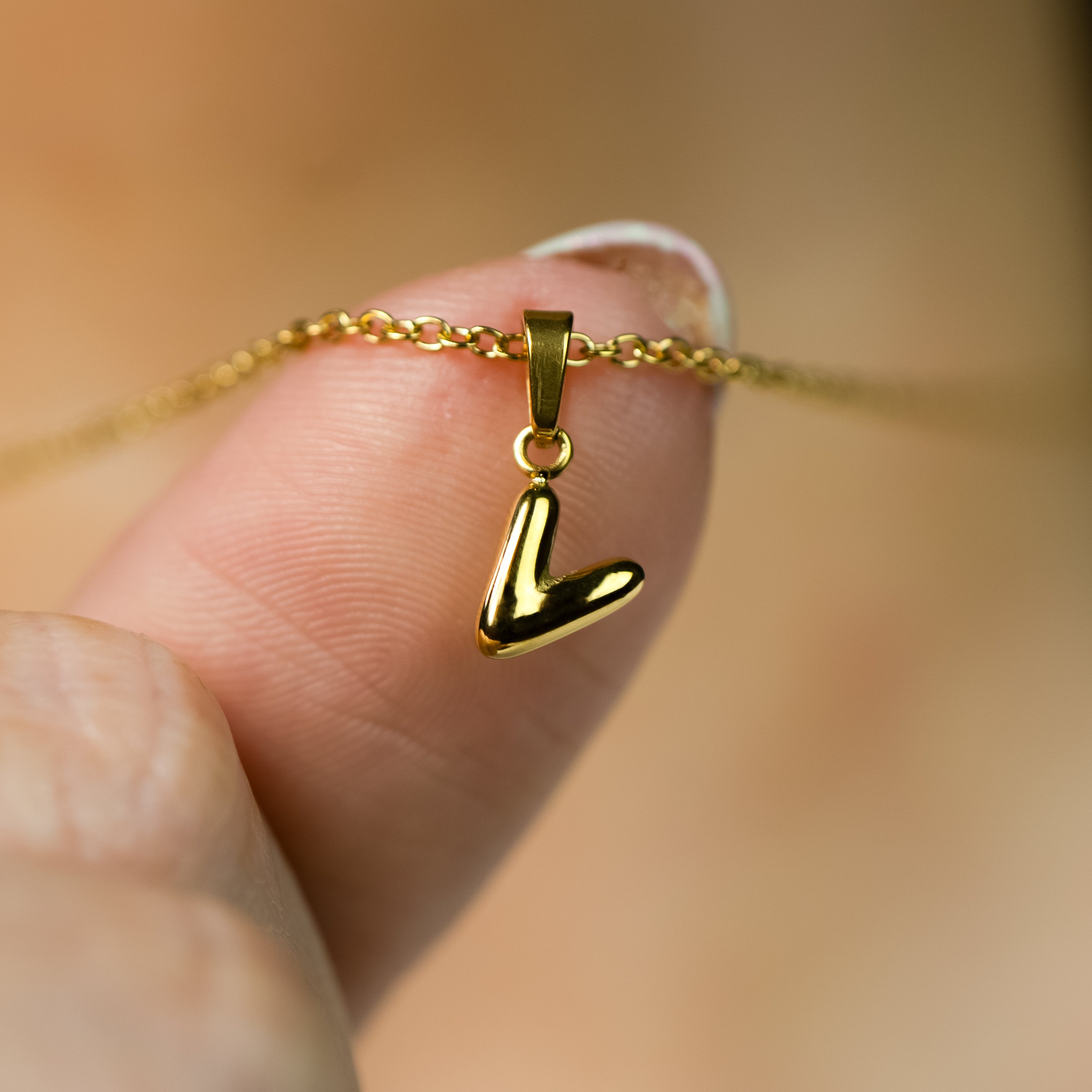 Stackable "V" Balloon Initial Letter Necklace