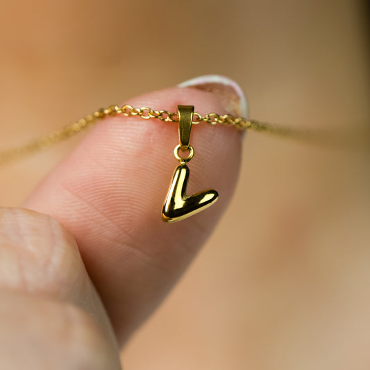 Stackable "V" Balloon Initial Letter Necklace - 18k Gold Plated