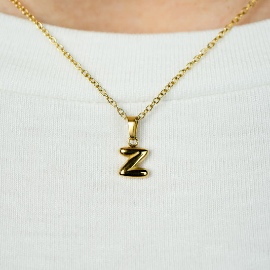 Stackable "Z" Balloon Initial Letter Necklace - 18k Gold Plated